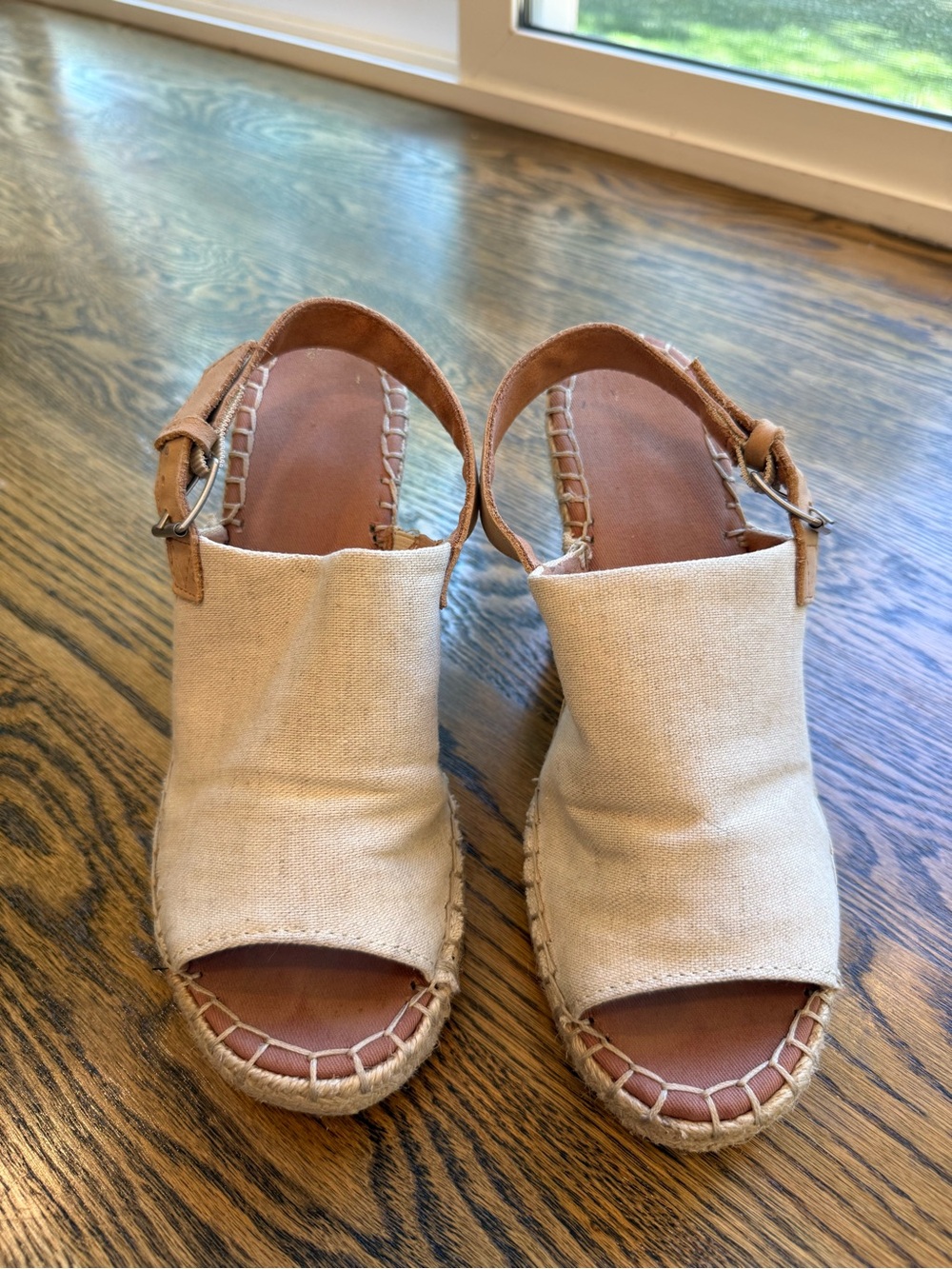 Toms Cream Canvas Slingback Espadrille Wedges